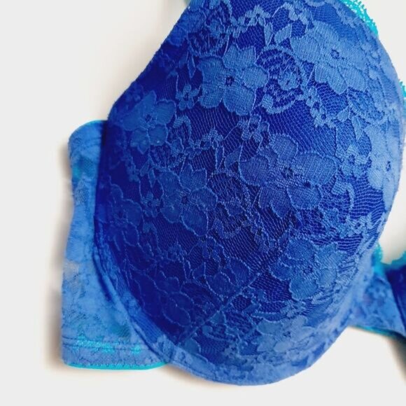 FRUIT OF THE LOOM Bra Floral Lace & Molded Cups Blue Sz 42C - Picture 7 of 14